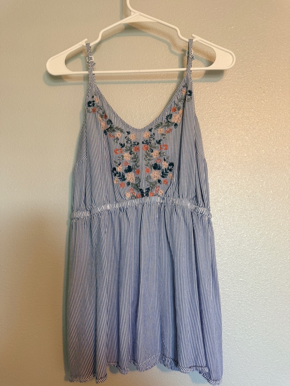 Torrid Blue White Striped Embroidered Flowers V-Neck Sleeveless Tank Top 2X